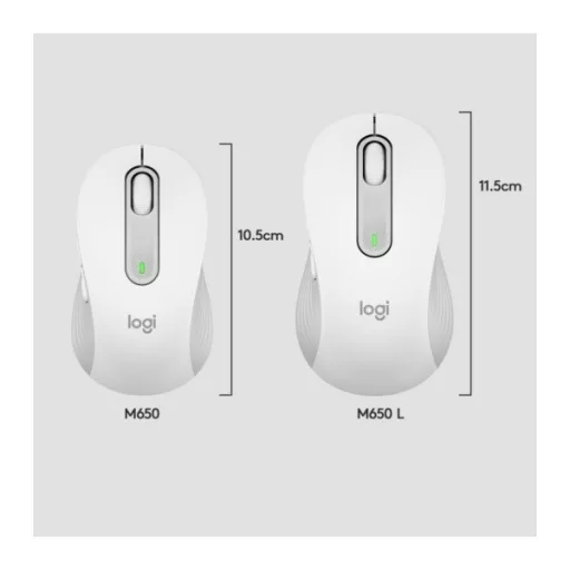 Logitech Egér - M650 L Nagy (Vezeték nélküli, Bluetooth, Optikai, 2000 DPI, fehér)