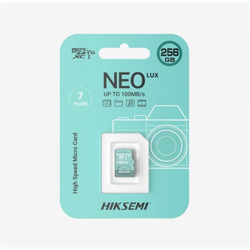 Hikvision HIKSEMI MicroSD kártya - NEO LUX 256GB microSDXC™, Class 10 and UHS-I, 3D NAND (r/w: 100 / 70MB, V30)