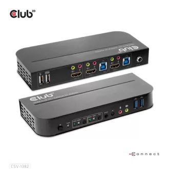   Club 3D KVM Switch - CSV-1382 (Dual HDMI, 4K60Hz, USB, PC KVM funkció, HDR, 3D támogatás)