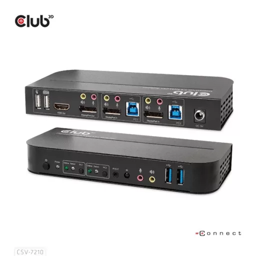 Club 3D KVM Switch - CSV-7210 (Dual DisplayPort, 4K60Hz, HDMI, KVM, IR távirányító)