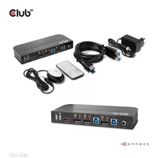 Club 3D KVM Switch - CSV-7210 (Dual DisplayPort, 4K60Hz, HDMI, KVM, IR távirányító)