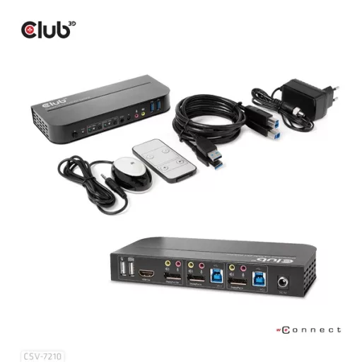 Club 3D KVM Switch - CSV-7210 (Dual DisplayPort, 4K60Hz, HDMI, KVM, IR távirányító)
