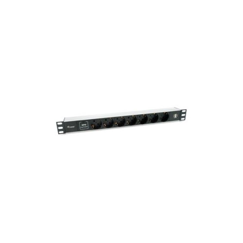 Equip Hálózati Elosztó - 333315 (Schuko, 7x Schuko/2x USB, Rack 1U, 1,8m kábel, aluminium, fekete)