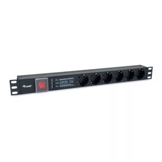   Equip Hálózati Elosztó - 333317 (Schuko, 6 Schuko, túlfeszültség védett, Rack 1U, 1,8m kábel, fekete)