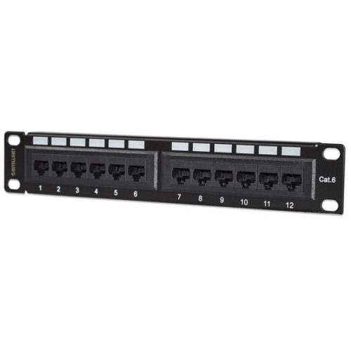 Manhattan Patch panel - CAT6 UTP árnyékolatlan patch panel, 12 portos, 10" 1U, Fekete