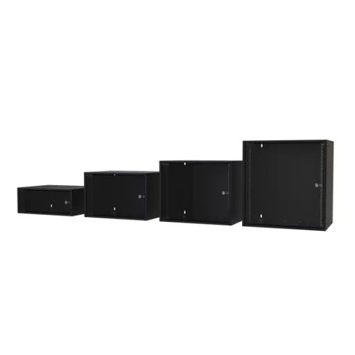 S-Link Rackszekrény - 4U 19" fali kivitel (190x530x400mm, ablakos, Flatpack, Fekete
