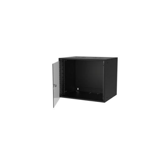 S-Link Rackszekrény - 9U 19" fali kivitel (450x530x400mm, ablakos, Flatpack, Fekete)
