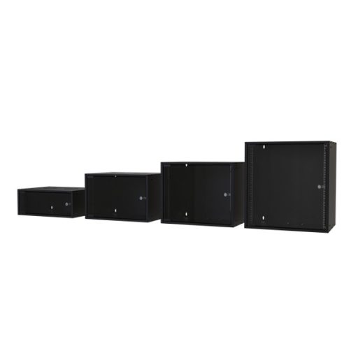 S-Link Rackszekrény - 9U 19" fali kivitel (450x530x400mm, ablakos, Flatpack, Fekete)