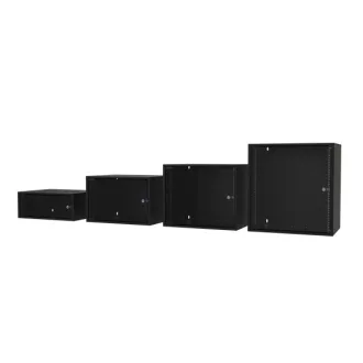   S-Link Rackszekrény - 12U 19" fali kivitel (540x530x400mm, ablakos, Flatpack, Fekete)
