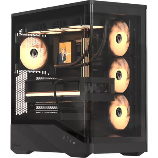 Formula Számítógépház - Crystal U9 PA Black (fekete, ablakos, 4x12cm venti, EATX, 2xUSB3.0, 1xType-C)