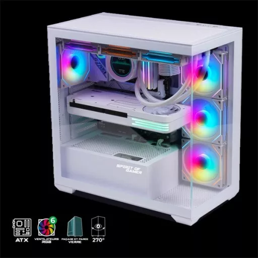 Spirit of Gamer Számítógépház - SPARK Arctic (fehér, ablakos, 6x12cm ventilátor, alsó táp,  ATX, 2xUSB3.0, 1xUSB-C)