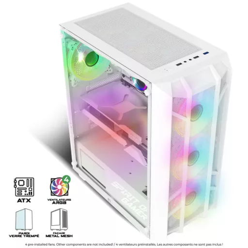 Spirit of Gamer Számítógépház - REBEL NX White (fekete, ablakos, 4x12cm ventilátor, alsó táp,  ATX, 1xUSB3.0, 2xUSB2.0)