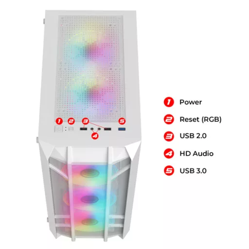 Spirit of Gamer Számítógépház - REBEL NX White (fekete, ablakos, 4x12cm ventilátor, alsó táp,  ATX, 1xUSB3.0, 2xUSB2.0)