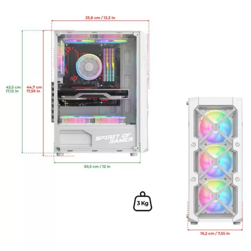 Spirit of Gamer Számítógépház - REBEL XT White (fekete, ablakos, 4x12cm ventilátor, alsó táp,  ATX, 1xUSB3.0, 2xUSB2.0)