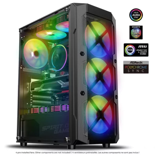 Spirit of Gamer Számítógépház - REBEL XT Black (fekete, ablakos, 4x12cm ventilátor, alsó táp,  ATX, 1xUSB3.0, 2xUSB2.0)