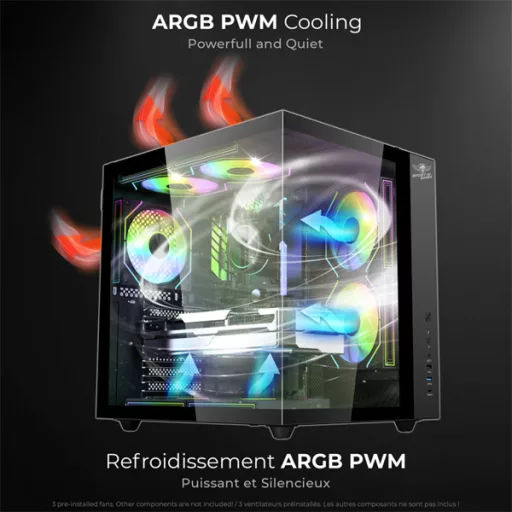 Spirit of Gamer Számítógépház - BANDIT GT (fekete, ablakos, 3x12cm ventilátor, alsó táp,  ATX, 1x USB-C, 3x USB-A)