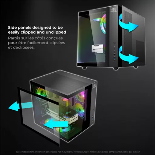 Spirit of Gamer Számítógépház - BANDIT GT (fekete, ablakos, 3x12cm ventilátor, alsó táp,  ATX, 1x USB-C, 3x USB-A)