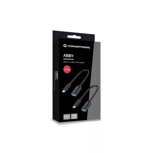 Conceptronic Kábel - ABBY11B (USB-C to USB-A, fekete) 2db/csomag