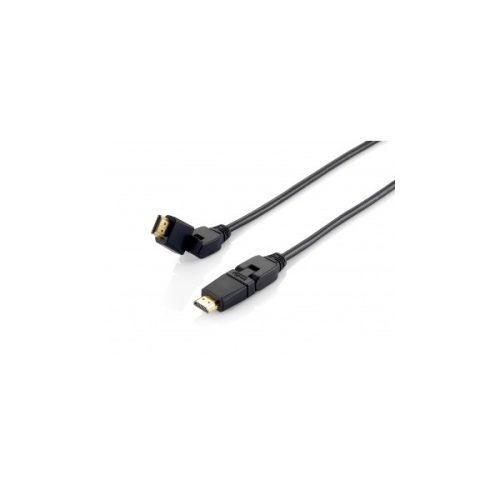 Equip Kábel - 119362 (HDMI2.0 kábel apa/apa, 4K/60Hz, aranyozott, forgatható csatlakozók, fekete, 2m)