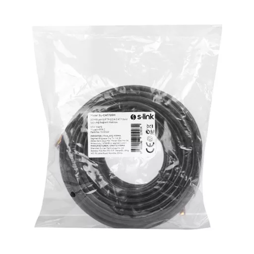 S-link Kábel - SL-CAT720M (S/FTP patch kábel, CAT7, aranyozott, fekete, 20m)