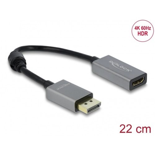 Delock Átalakító - 66436 (Aktív Displayport 1.4 -> HDMI, apa/anya, 4K, 60Hz,  fekete)