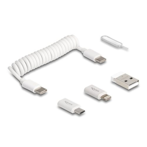 Delock Kábel - 66612 (USB adat és töltő kábel és adapter szett PD3.0  60W fehér)