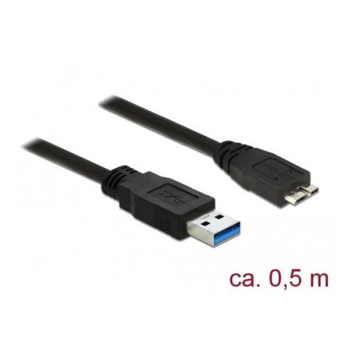 Delock Kábel - 85071 (USB3.0 A – USB3.0 Micro-B kábel, apa/apa, fekete, 0,5m)