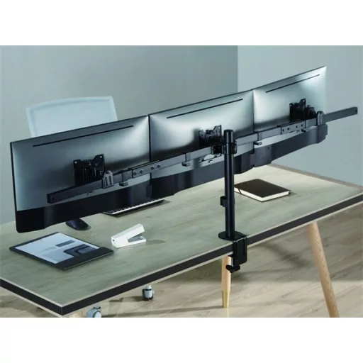 Equip Monitor Asztali konzol - 650158 (13"-27", 3 monitor, dönthető, forgatható, állítható magasság Max.: 3x7kg, fekete)