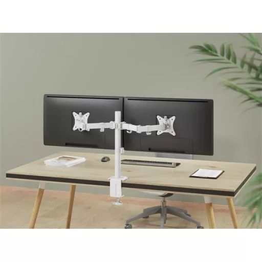 Equip Monitor Asztali konzol - 650167 (17"-32", 2 monitor, dönthető, forgatható, állítható magasság, Max.:2x9kg, fehér)
