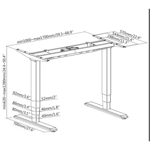 Equip Motoros Asztal láb - 650804 (Dupla motor, állítható magasság: 62cm-128cm, Max.:125kg, fehér)