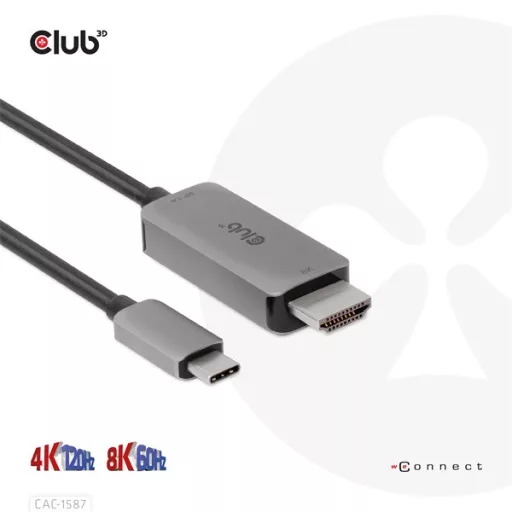 Club 3D Kábel - CAC-1587 (USB-C Gen 2 to HDMI, 4K120HZ 8K60HZ, HDR10+, DSC1.2, 3m, aktív)