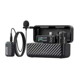   BOYA Mikrofon - BOYAMIC 2-01 (Vezeték nélküli, zajszűrés, fekete, USB-C, 3,5mm, 2 db csíptetős mikrofon)