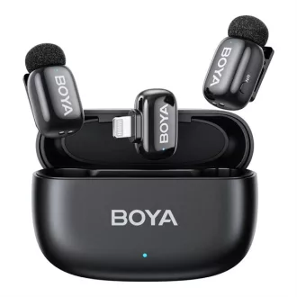   BOYA Mikrofon - mini 2-03 (Vezeték nélküli, AI zajszűrő, fekete, 2TX+1RX, Lightning)