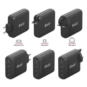   Club 3D Hálózati Töltő - CAC-1912EU (100W GaN, 2x USB-A, 2x USB-C, PD3.0, 4 csatlakozó)