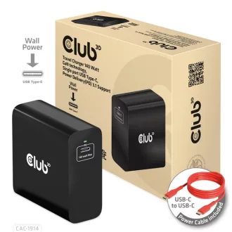   Club 3D Hálózati Töltő - CAC-1914EU (140W, GaN USB-C, PD 3.1)