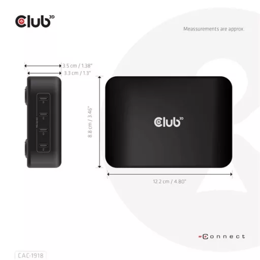 Club 3D Hálózati Töltő - CAC-1918 (240W GaN, 4x USB-C, PD3.1, 4 csatlakozó)