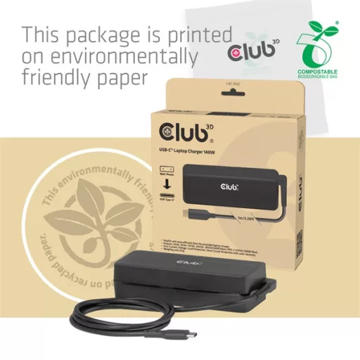 Club 3D Notebook Töltő - CAC-1932 (140W GaN, PD3.1, USB-C)