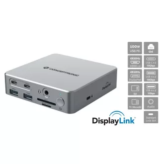   Conceptronic Notebook Dokkoló - DONN25G (USB-C to HDMI/DP/USB-C PD/USB-A/SD/TF/RJ45/Audio)