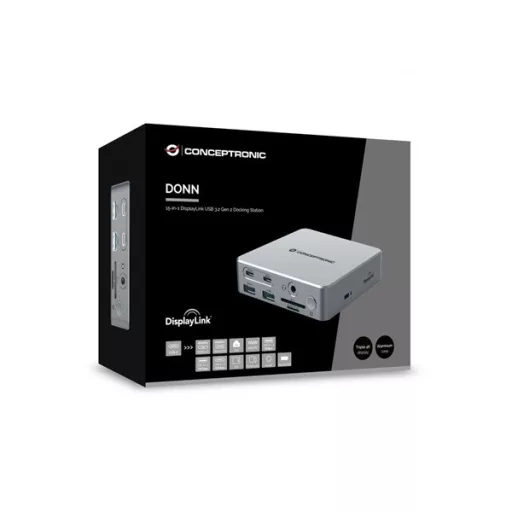 Conceptronic Notebook Dokkoló - DONN25G (USB-C to HDMI/DP/USB-C PD/USB-A/SD/TF/RJ45/Audio)