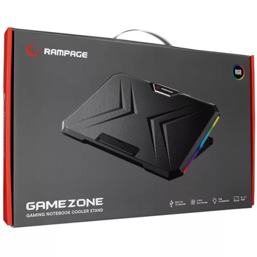 Rampage Notebook Hűtőpad 17"-ig - AD-RC12 GAMEZONE (2*12cm venti, 100rpm, RGB LED) Fekete