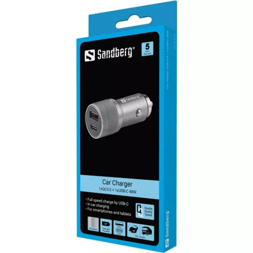 Sandberg szivargyújtús töltő - Sandberg Car Charger 1xQC3.0+1xUSBC 48W