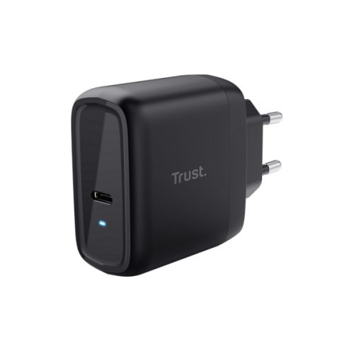 Trust Telefon töltő - Maxo (1port 65W USB-C; fekete; hálózati csatlakozó; telefon és notebook töltésére (5-20V))