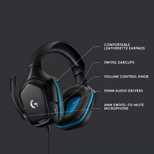 Logitech Fejhallgató - G432  Gaming headset (Vezetékes, USB/3,5mm Jack, Dolby DTS 7.1 hangzás, hangerőszabályzó, fekete)
