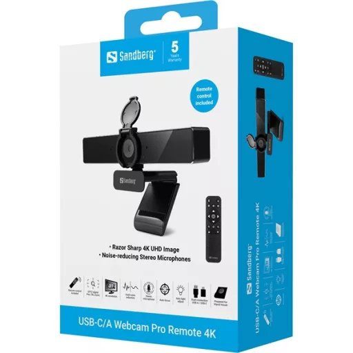 Sandberg Webkamera - USB-C/A Webcam Pro Remote 4K