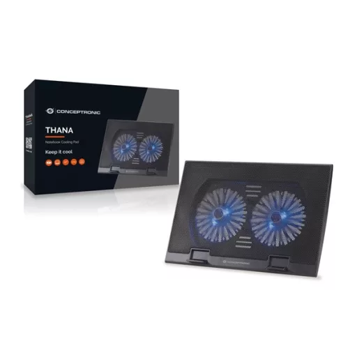 Conceptronic Notebook Hűtőpad 17"-ig - THANA02B (USB, 2x12,5cm, állítható magasság, csúszásmentes, fekete)