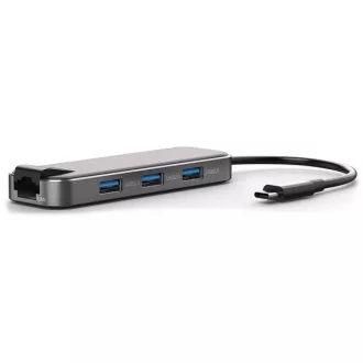   Bluestork USB Hub - HUB-OFFICE (USB-C to 3xUSB 2.0 port + 1xUSB-C + 1xHDMI + 1xRJ45, szürke)