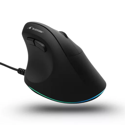 Bluestork Egér - M-W-ERGO-LUMI (Ergonomic, 3600 DPI, 6 gomb, optikai, RGB, fekete)