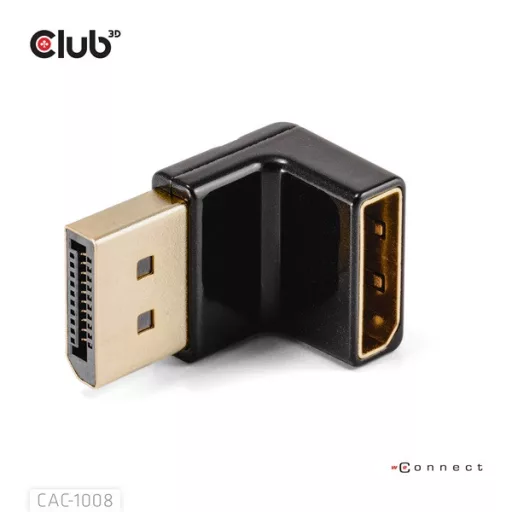 Club 3D Átalakító - CAC-1008 (90° DisplayPort  1.4,  M/F, 4K120Hz, univerzális)