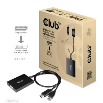   Club 3D Átalakító - CAC-1010 (DisplayPort to Dual Link DVI-D, aktív, 4K30Hz, HDCP ON)
