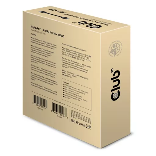 Club 3D Kábel - CAC-1061 (DisplayPort 1.4, HBR3, 8K60Hz, 5m, 32CH, Aranyozott, VESA, M/M)